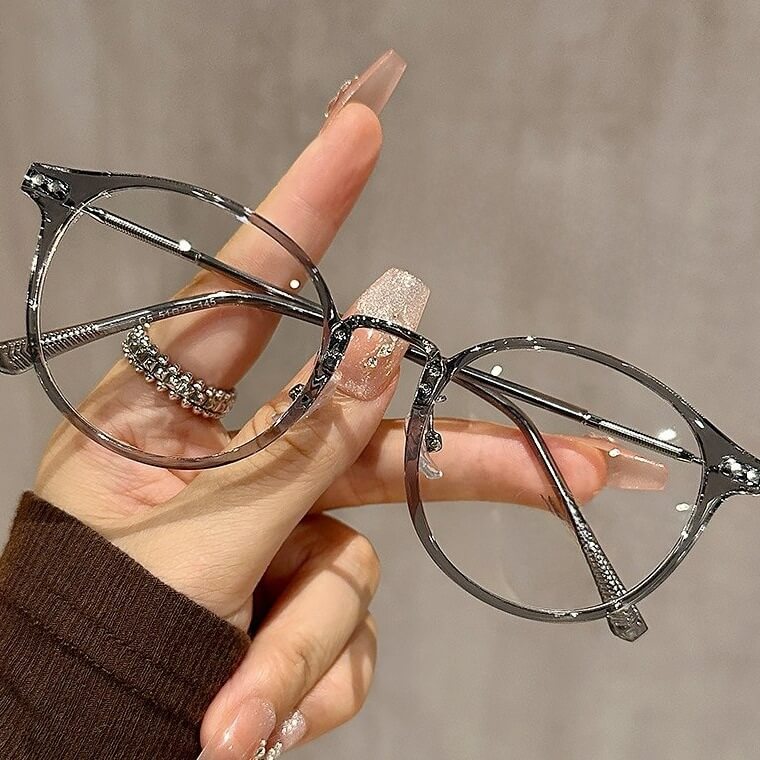 Oversized Round TR90 Prescription Glasses W17351 - Transparent Gray