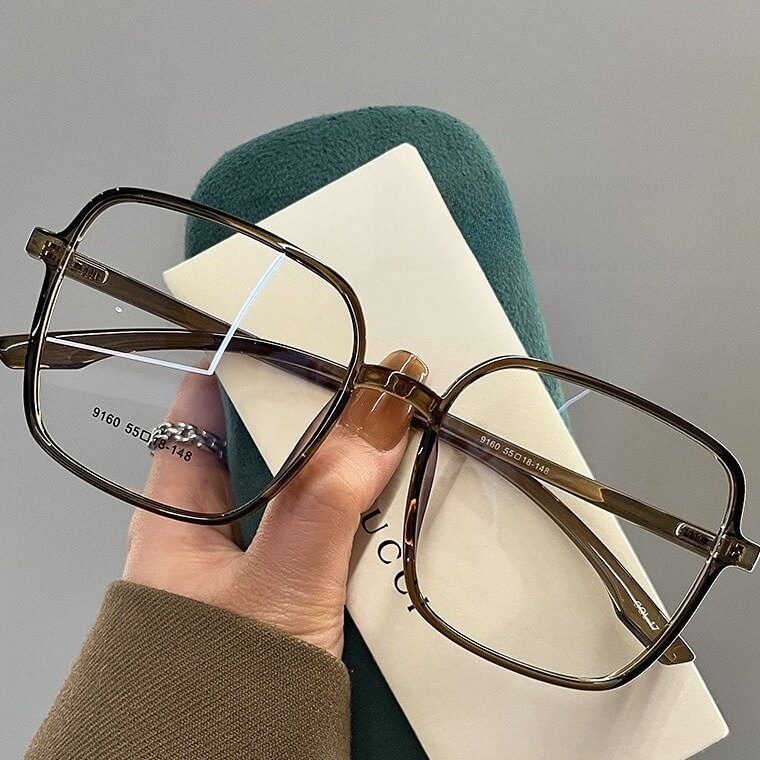 Oversized TR90 Square Eyeglasses  W17262 - Green Olive