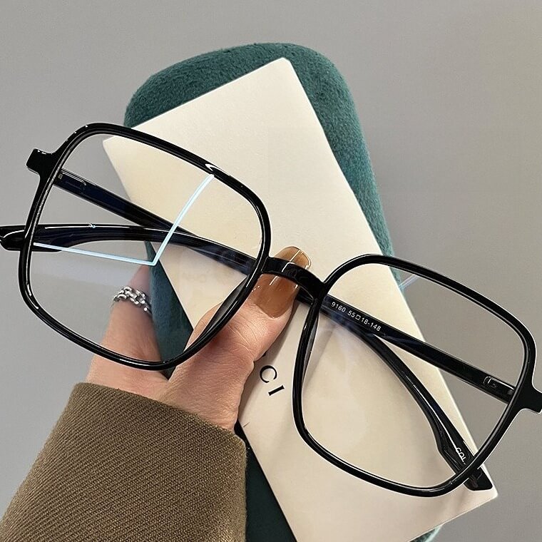 Oversized TR90 Square Eyeglasses  W17262 - Rum Gloss Black C2