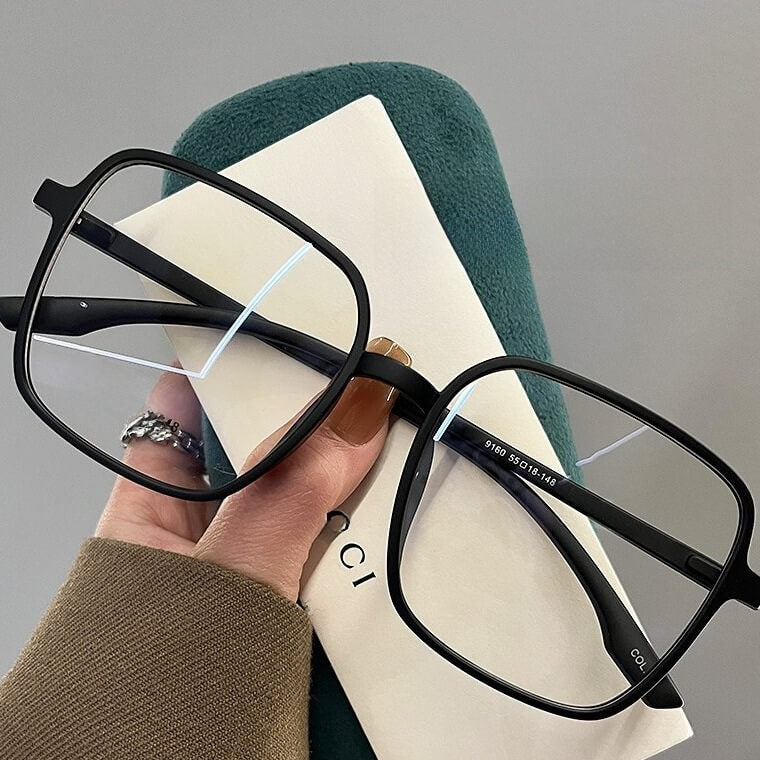 Oversized TR90 Square Eyeglasses  W17262 - Textured Sand Black C1