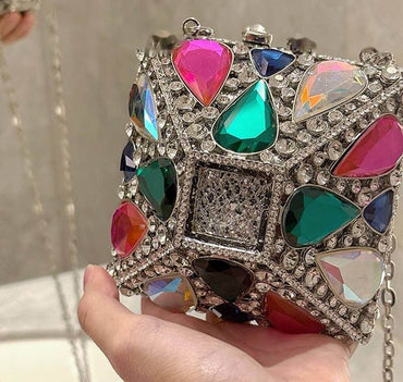 Paloma Gemstone Rhinestone Box Clutch - Colorful