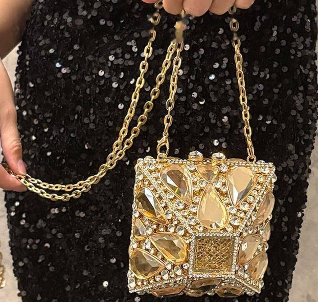 Paloma Gemstone Rhinestone Box Clutch - Gold