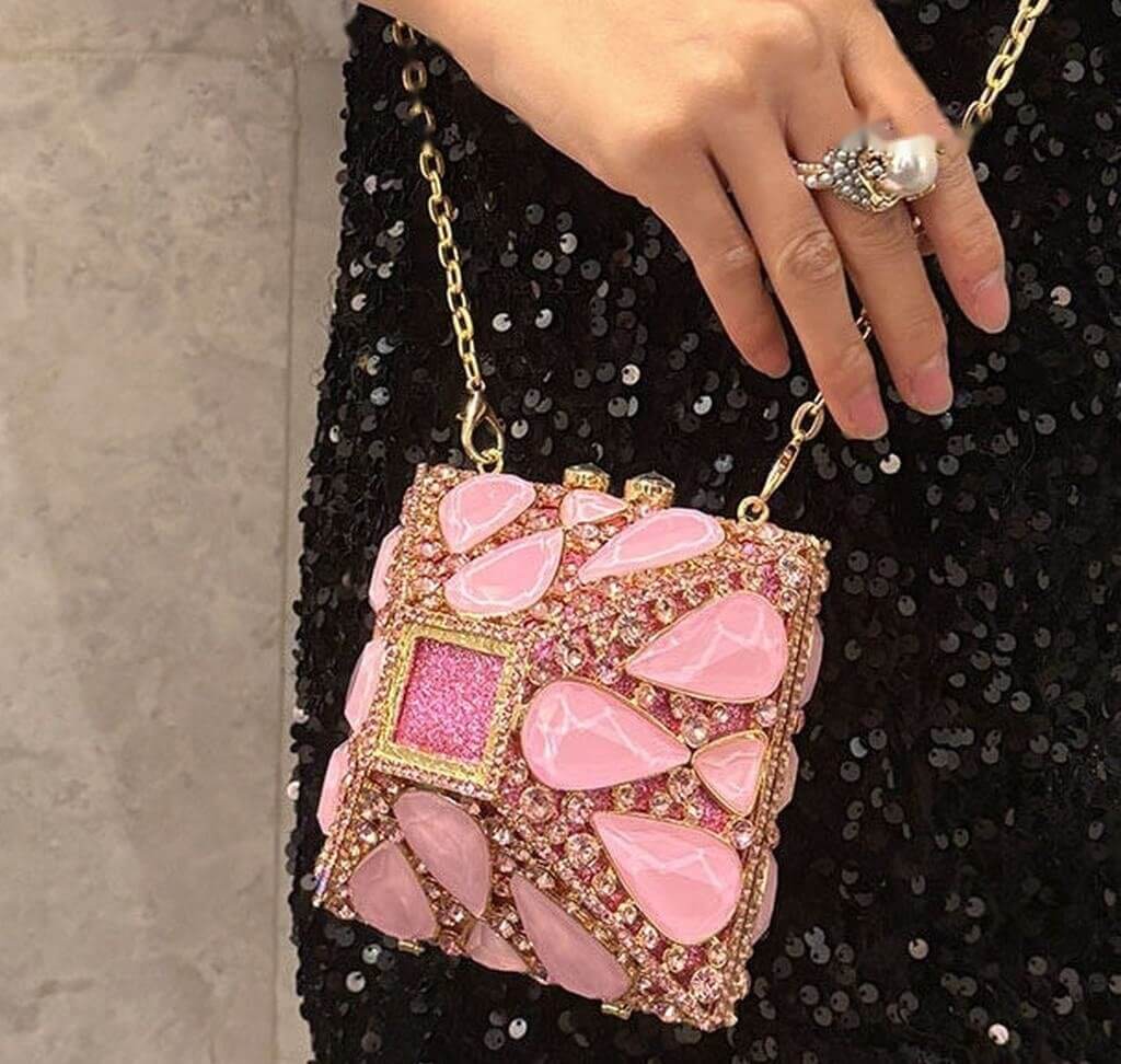Paloma Gemstone Rhinestone Box Clutch - Pink