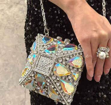 Paloma Gemstone Rhinestone Box Clutch - Silver