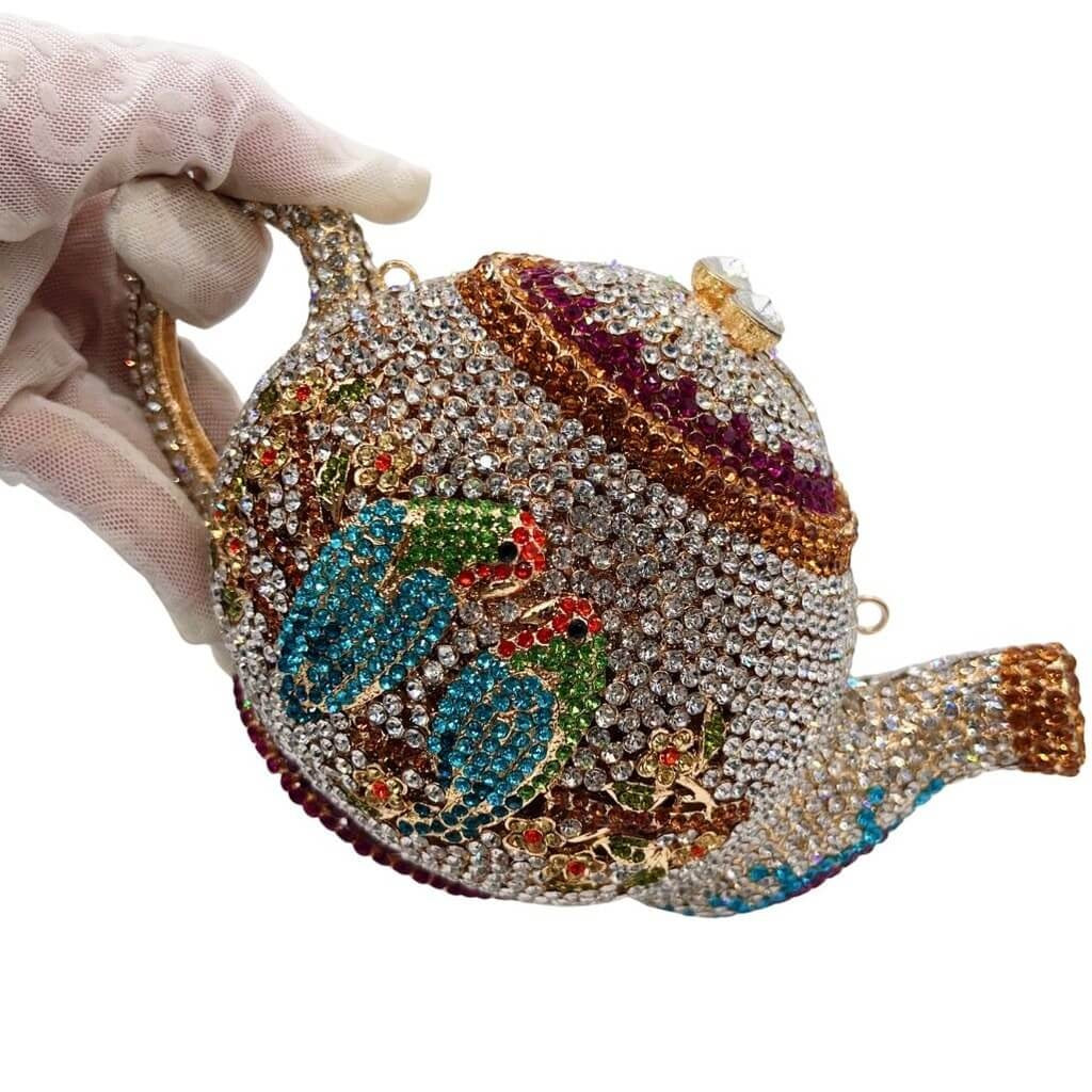 Parrot Teapot Novelty Crystal Party Purse