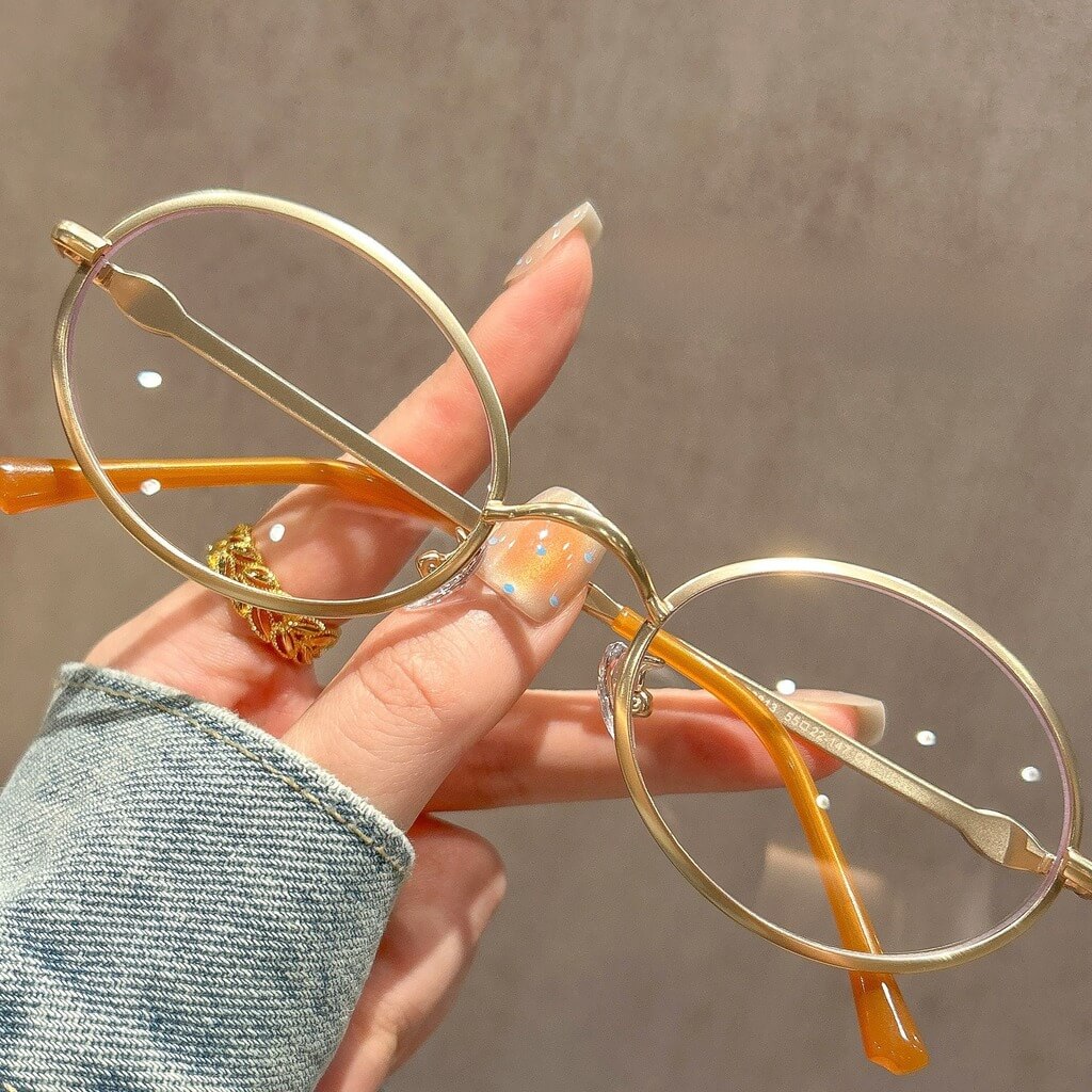 Retro Oval Wire Prescription Glasses W18267 - Gold Rimmed Orange Legs