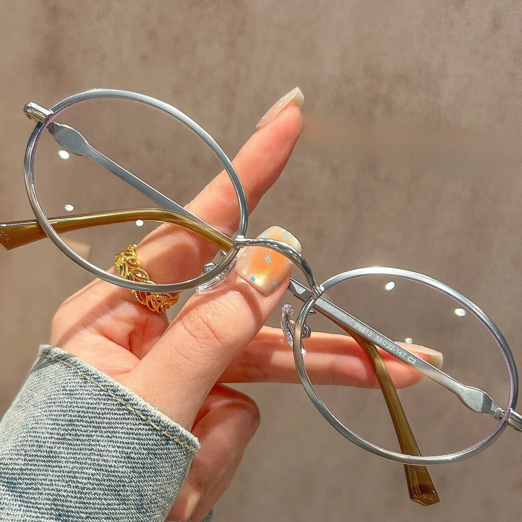 Retro Oval Wire Prescription Glasses W18267 - Silver Framed Tea Legs