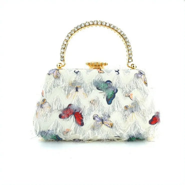 Sac de soirée en peluche brodé de papillons Dreamwing