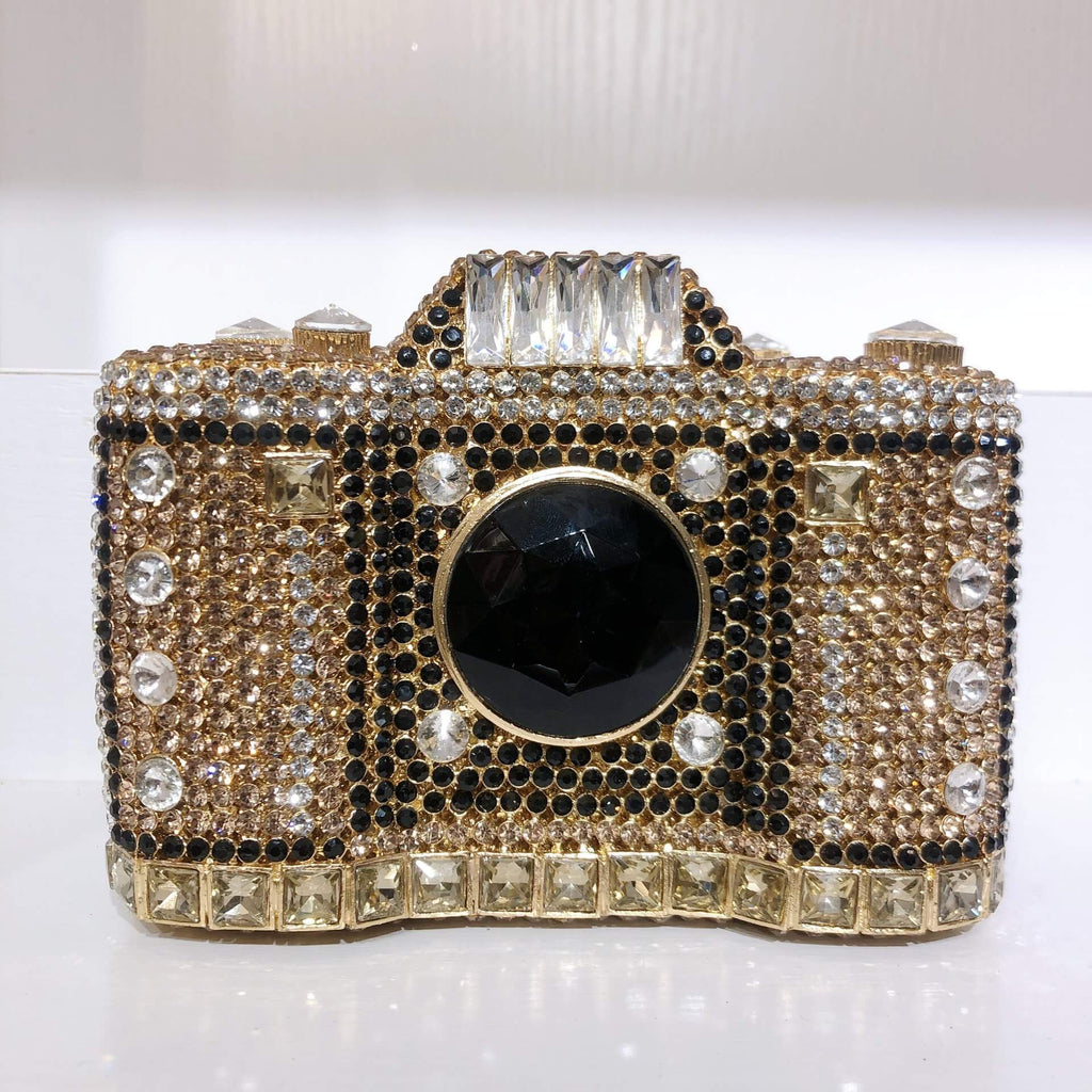 Camera Shape Rhinestone Clutch bags WAAMII Gold  