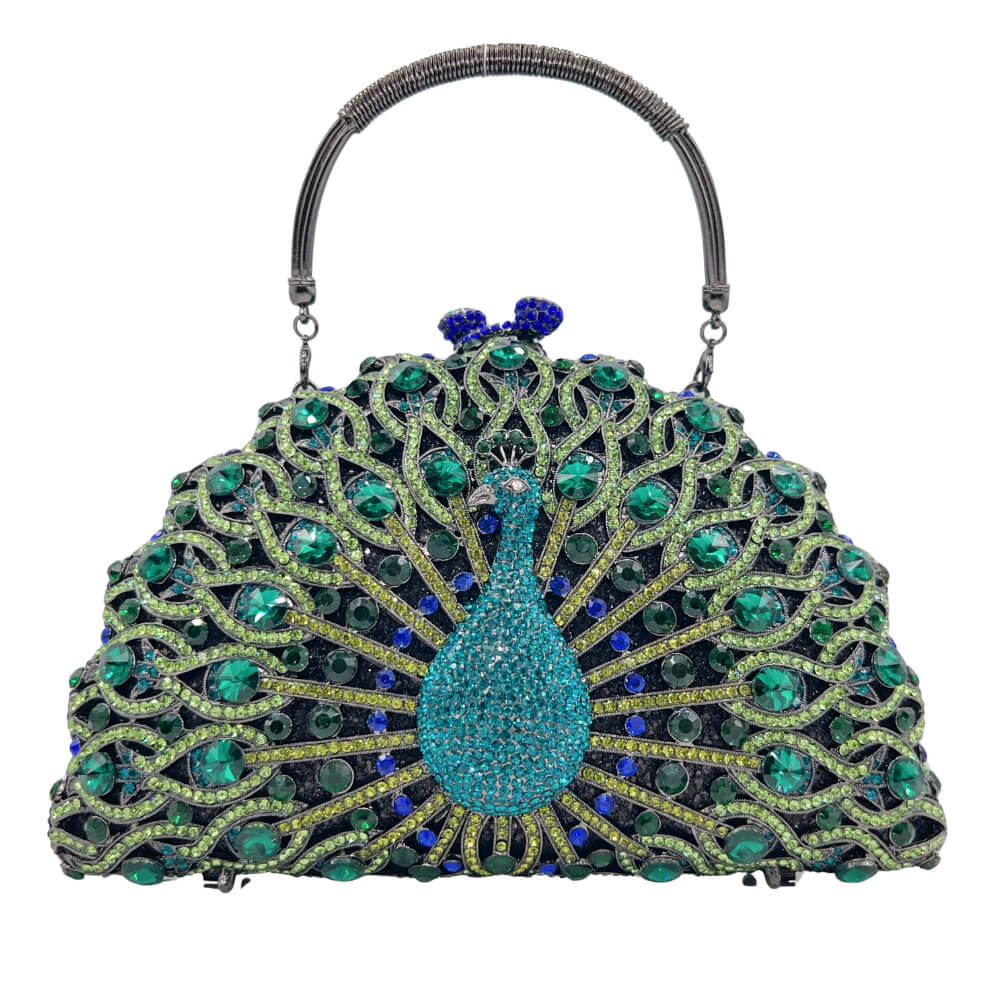 Crystal Peacock Minaudière With Handle