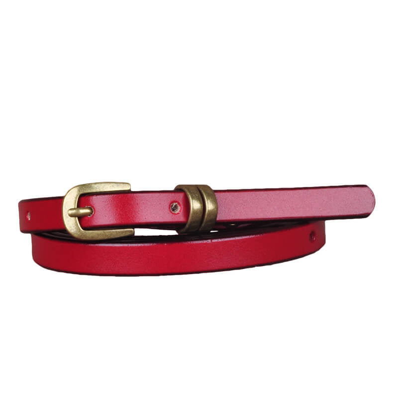 Vintage Gold Buckle Thin Leather Belt for Women – Dress & Skirt Accessory