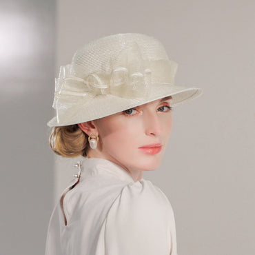White Summer Hat with Bow Detail – Lightweight Polypropylene