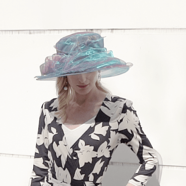 Model Looking Down Wearing Gradient Blue Wide Brim Sun Hat