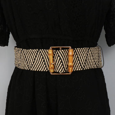 Women’s Wide Stretch Belt with Bamboo-Style Square Buckle-WG113