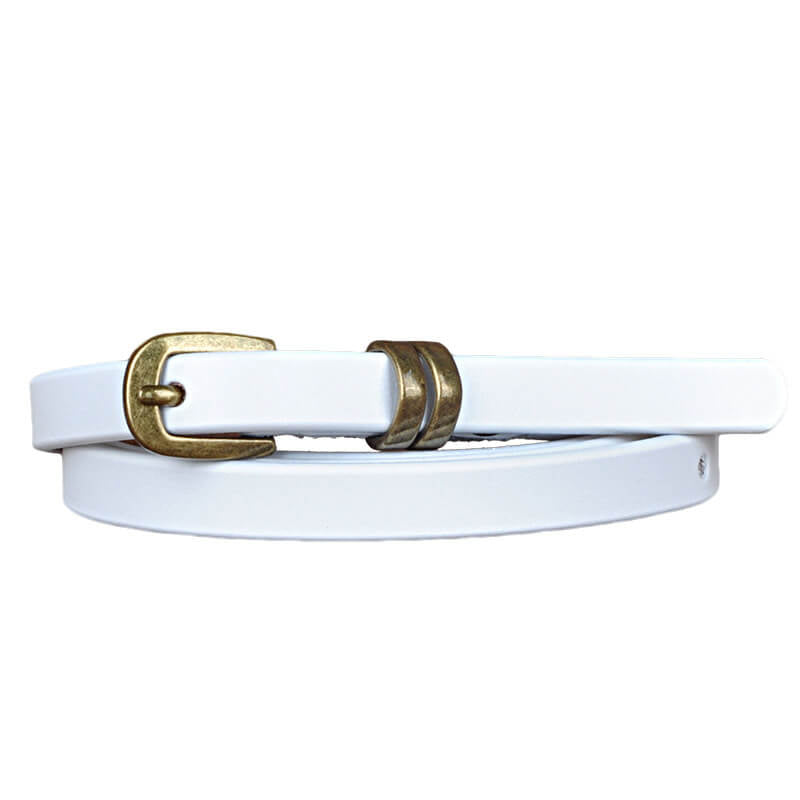Vintage Gold Buckle Thin Leather Belt for Women – Dress & Skirt Accessory