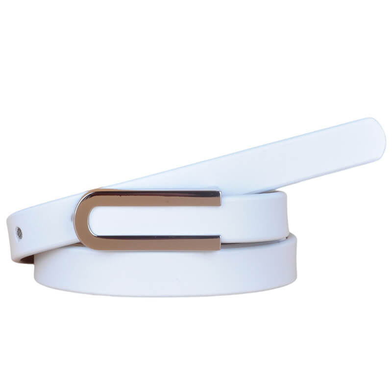 Elegant Thin Leather Belt with Silver U Buckle
