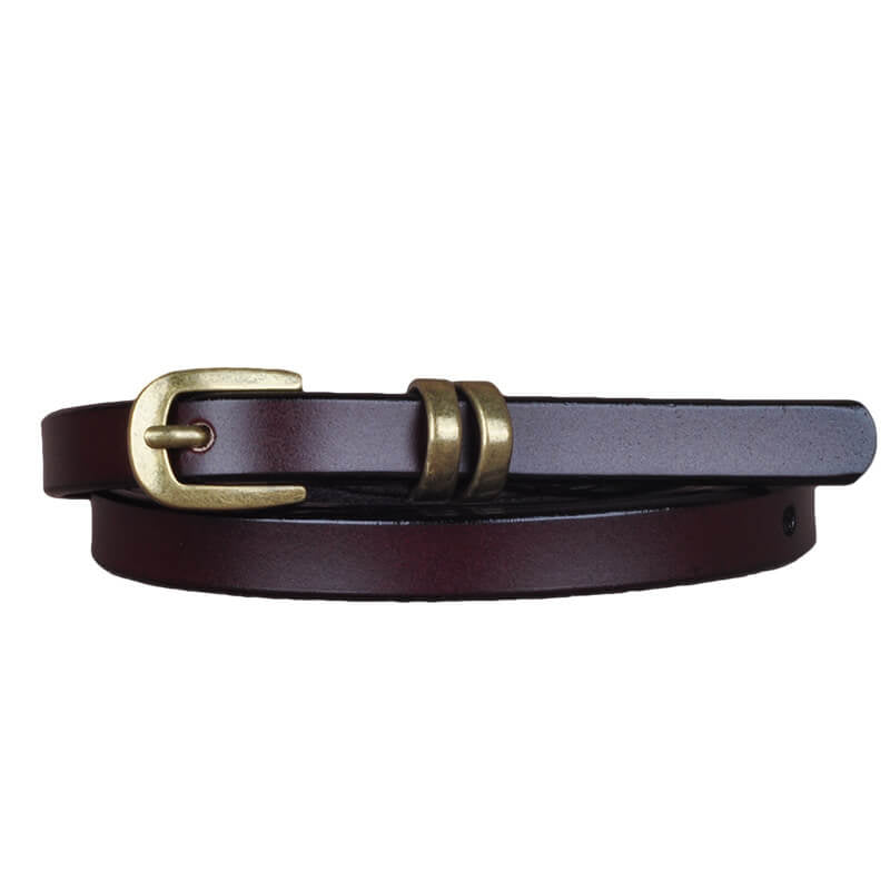 Vintage Gold Buckle Thin Leather Belt for Women – Dress & Skirt Accessory