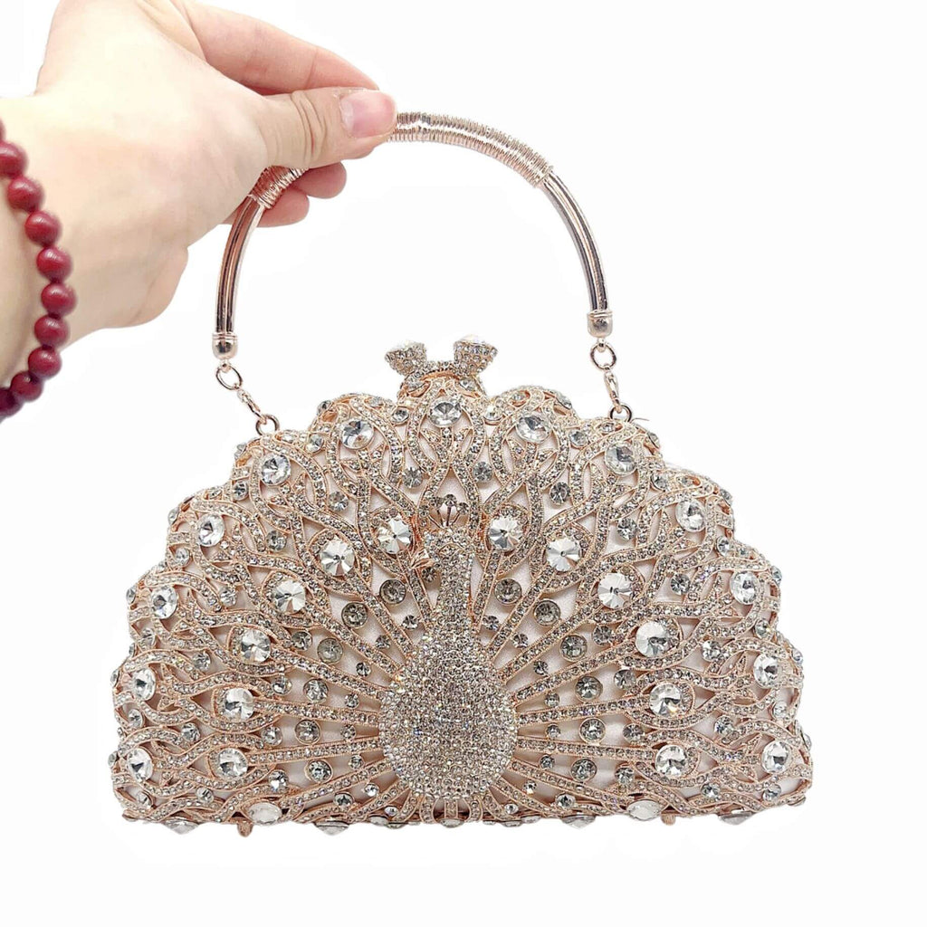 Crystal Peacock Minaudière With Handle