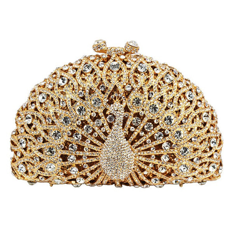 Luxuriöse Clutch mit Strasssteinen und Pfauenmotiv