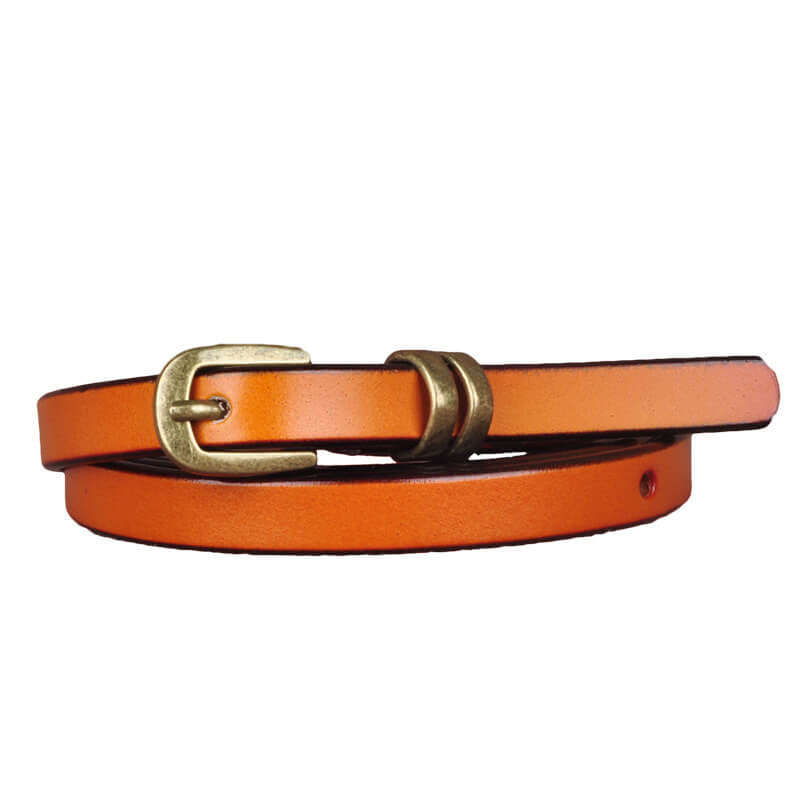 Vintage Gold Buckle Thin Leather Belt for Women – Dress & Skirt Accessory