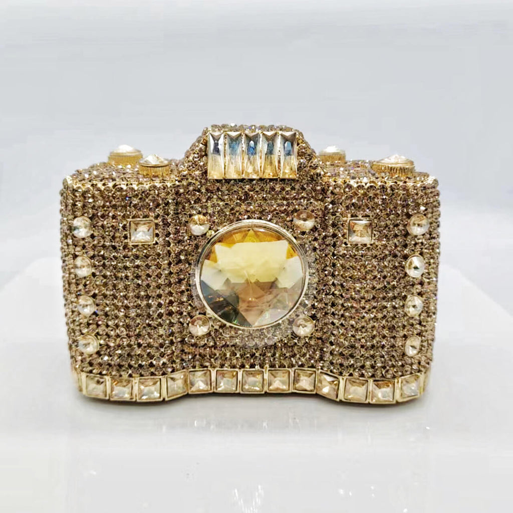 Camera Shape Rhinestone Clutch bags WAAMII Crystal yellow  