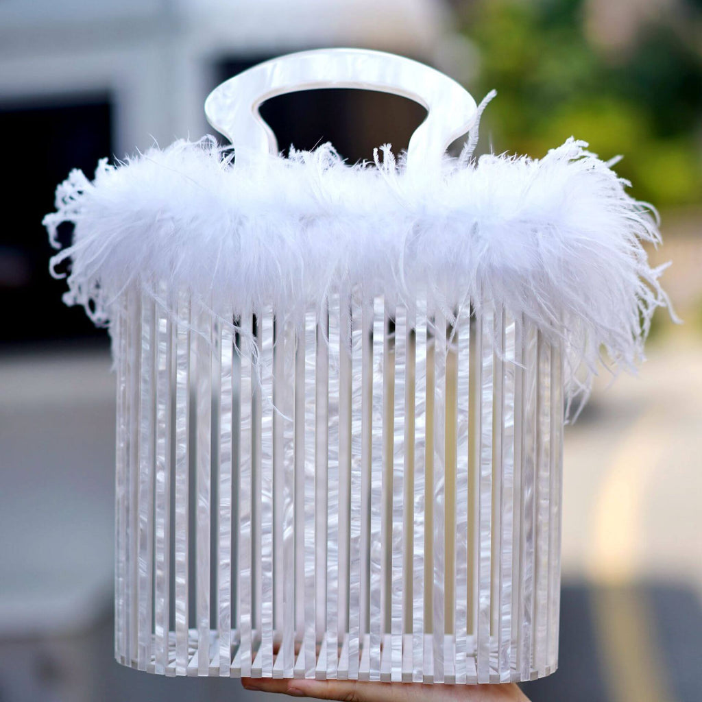 Sac seau en acrylique avec poignée supérieure et pochette creuse