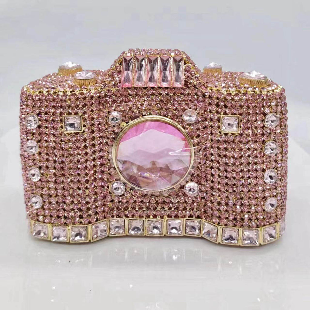 Camera Shape Rhinestone Clutch bags WAAMII Pink  