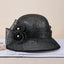 Black Sinamay summer derby hat with flower accents and veil