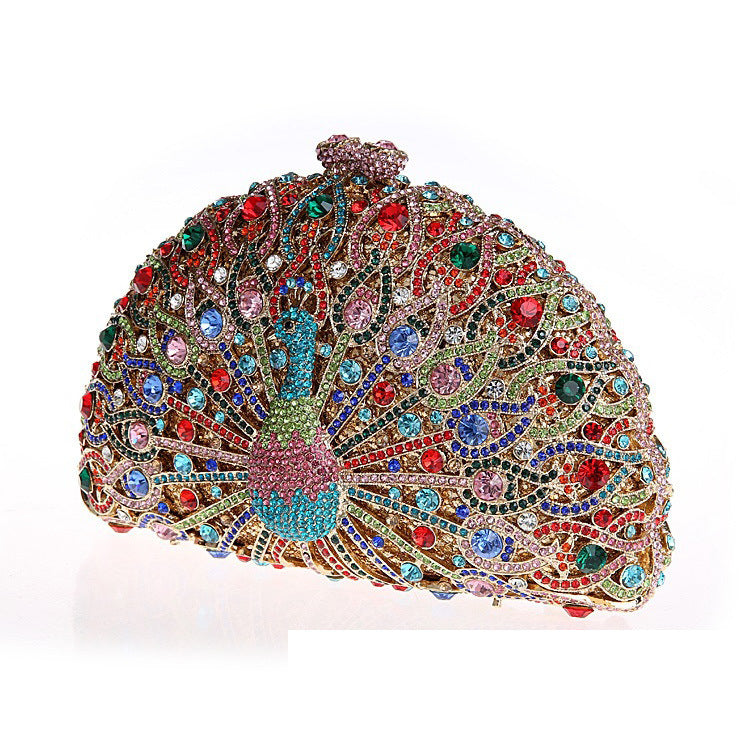 Luxuriöse Clutch mit Strasssteinen und Pfauenmotiv