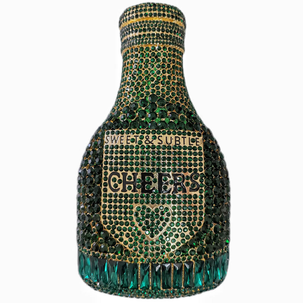Crystal Champagne Bottle Clutch - Green 01 - Luxury bags by WAAMII