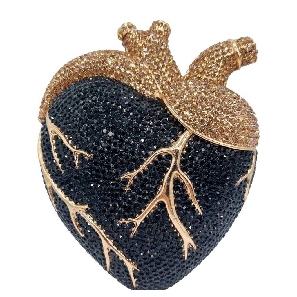 Sacred Muse Anatomical Heart Rhinestone Clutch - Black