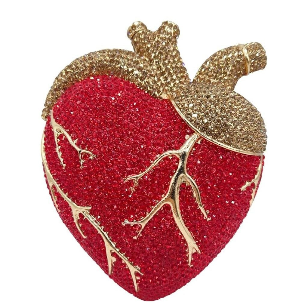 Sacred Muse Anatomical Heart Rhinestone Clutch - Red
