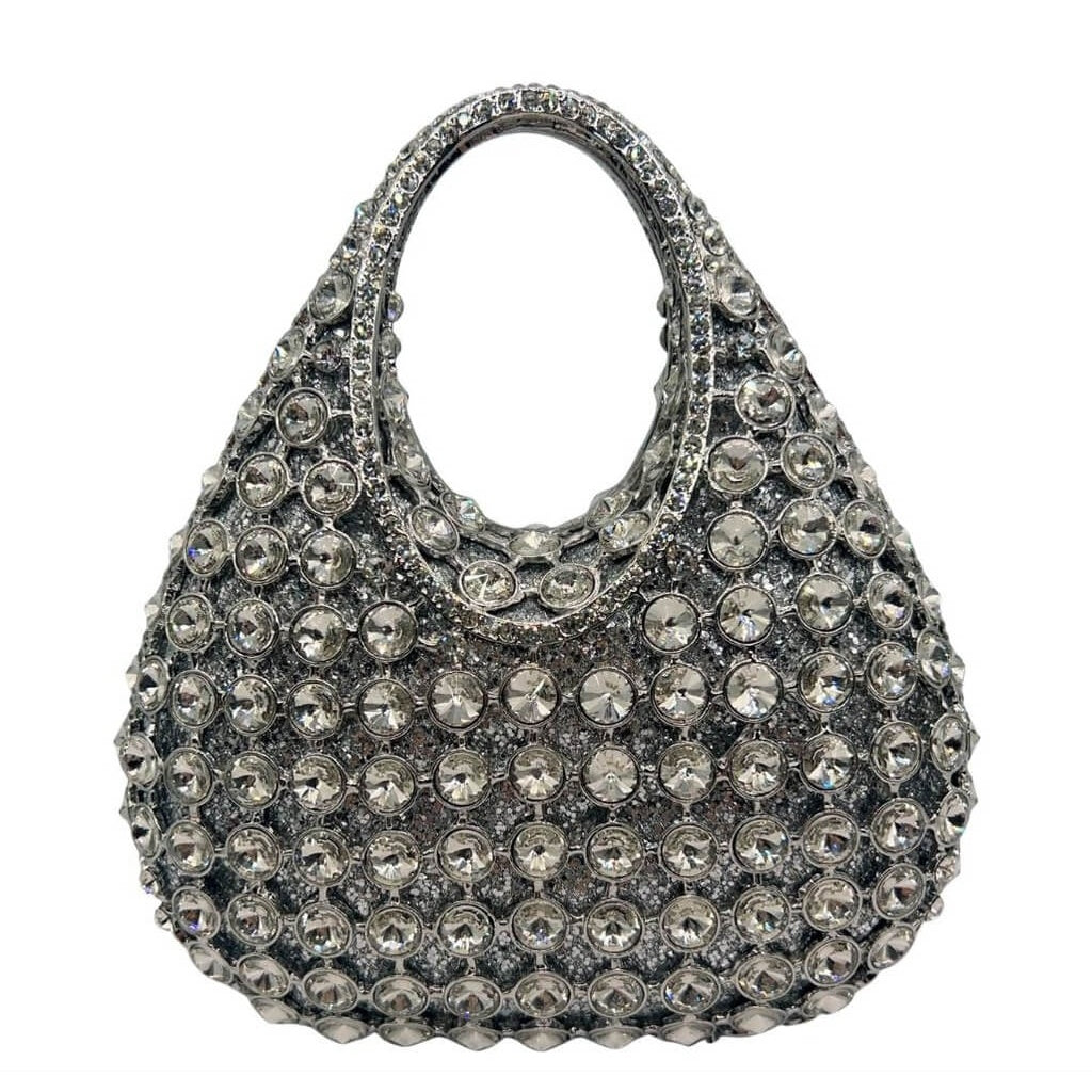 Silver Mirage Diamond Hollow Party Purse - Silver
