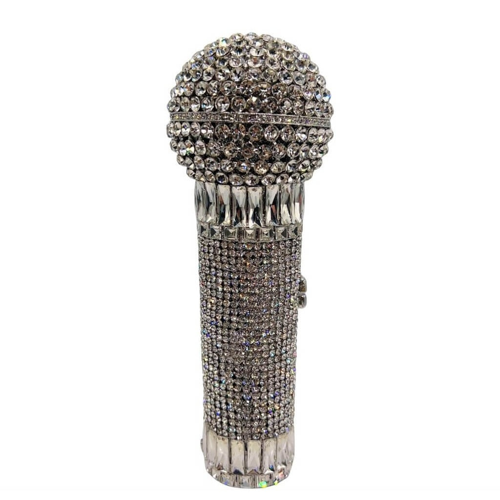 Starlight Echo Microphone Rhinestone Clutch - Silver