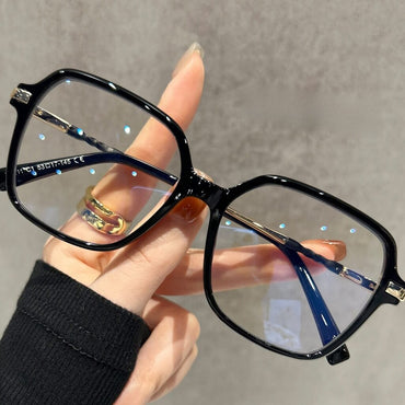 Tortoise Geometric Square Glasses Frame W18055 - Black Gold