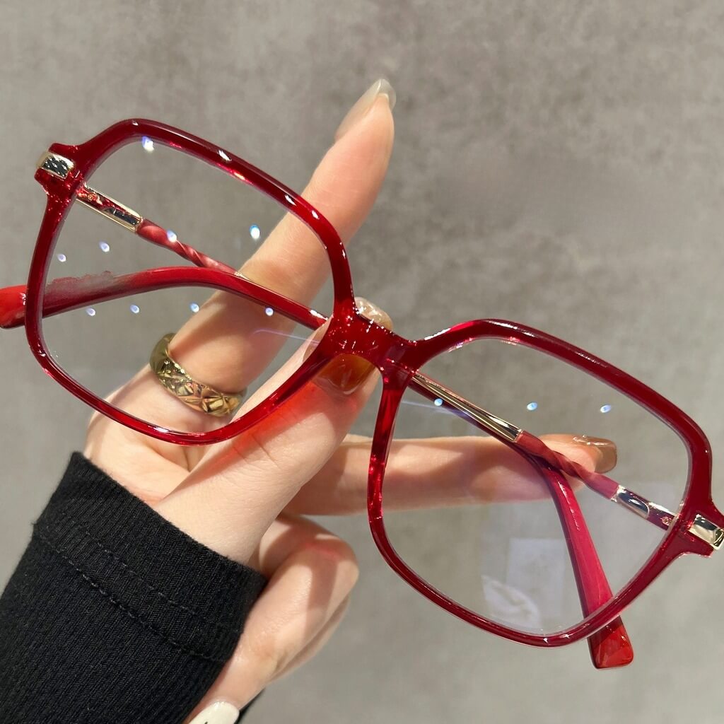 Tortoise Geometric Square Glasses Frame W18055 - Retro Red