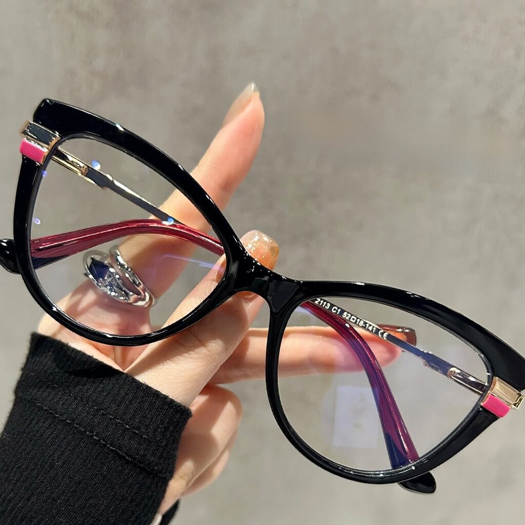 Tortoise TR90 Cat-Eye PresctiptionGlasses Frame W17334 - Matte Black Gold   Designer Style