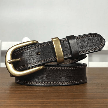 WAAMII Vintage Full Grain Leather Belt – Timeless Brass Buckle Jeans Belt for Women