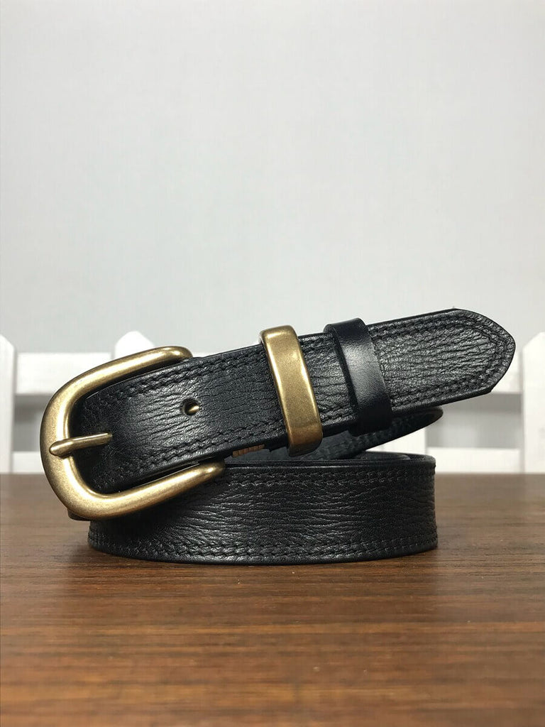 WAAMII Vintage Full Grain Leather Belt – Timeless Brass Buckle Jeans Belt for Women