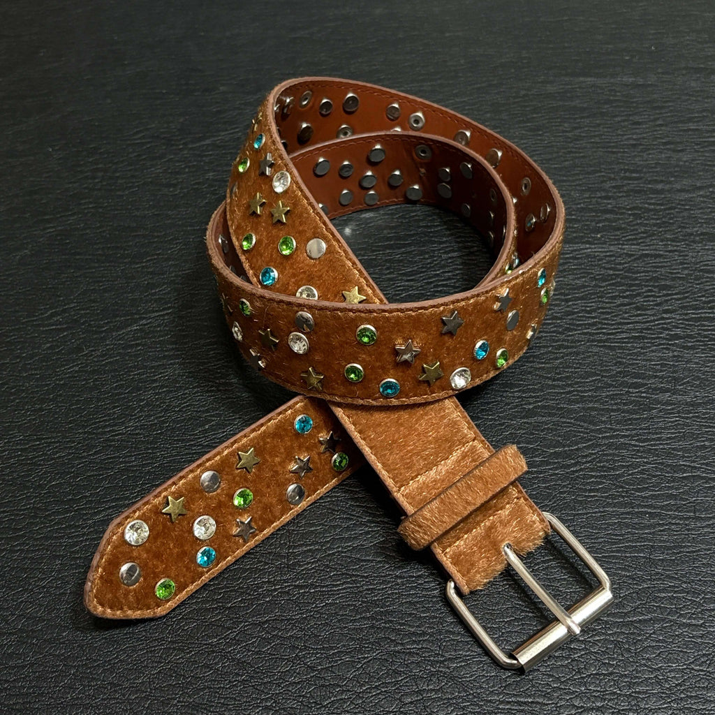 WAAMII Vintage Star Studded Pony Hair Belt