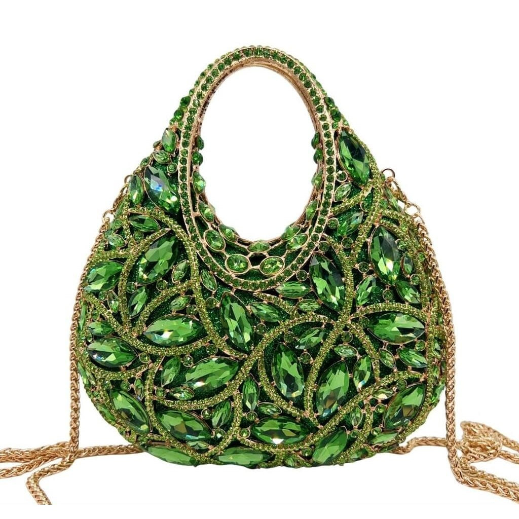Vivid Leaf Marquise Rhinestone Handbag