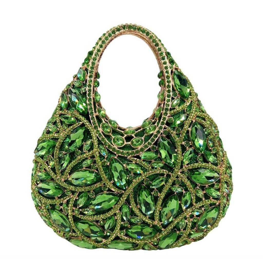 Vivid Leaf Marquise Rhinestone Handbag - Olive Green