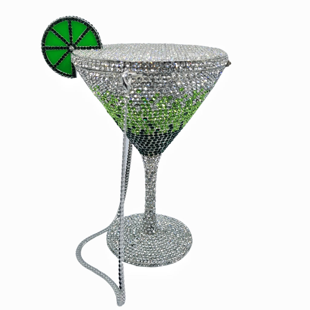 CrystaTini Stemmed Cocktail Clutch with Lemon Slice & Mirror Lid in Wizard of Oz Green - WAAMII