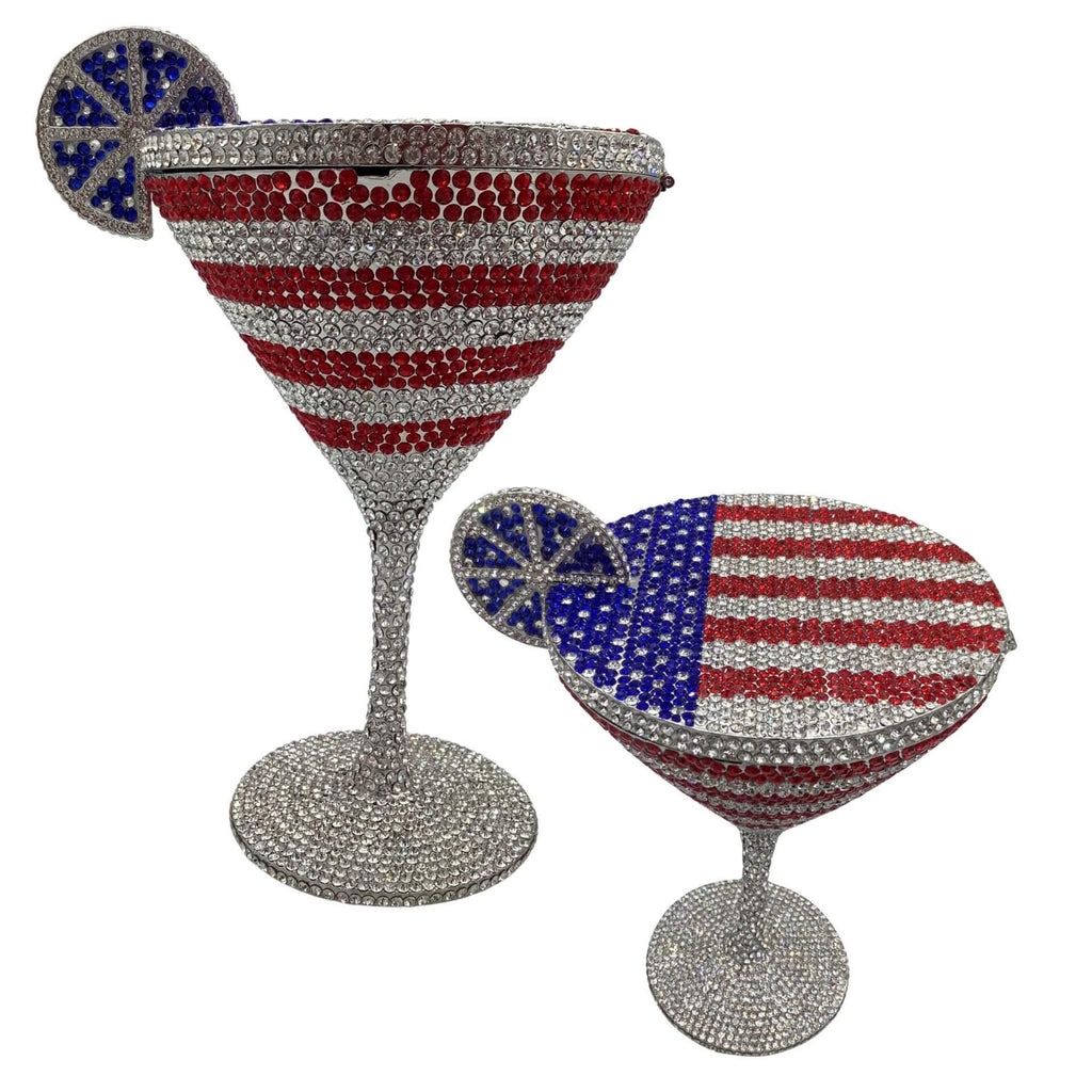 CrystaTini Stemmed Cocktail Clutch with Lemon Slice & Mirror Lid in Flag - WAAMII