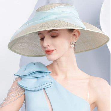 Elegant Linen Wide-Brim Kentucky Derby Hat for Women