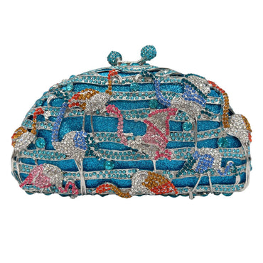 Blue Rhinestone Flamingo Evening Purse - Main View 01 - WAAMII