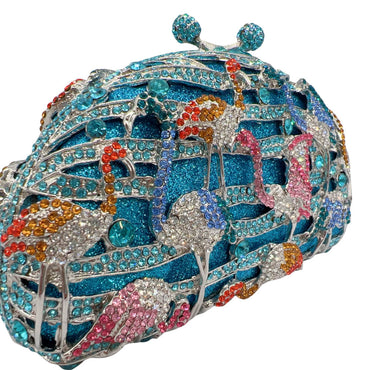 Blue Rhinestone Flamingo Evening Purse - Main View 02 - WAAMII