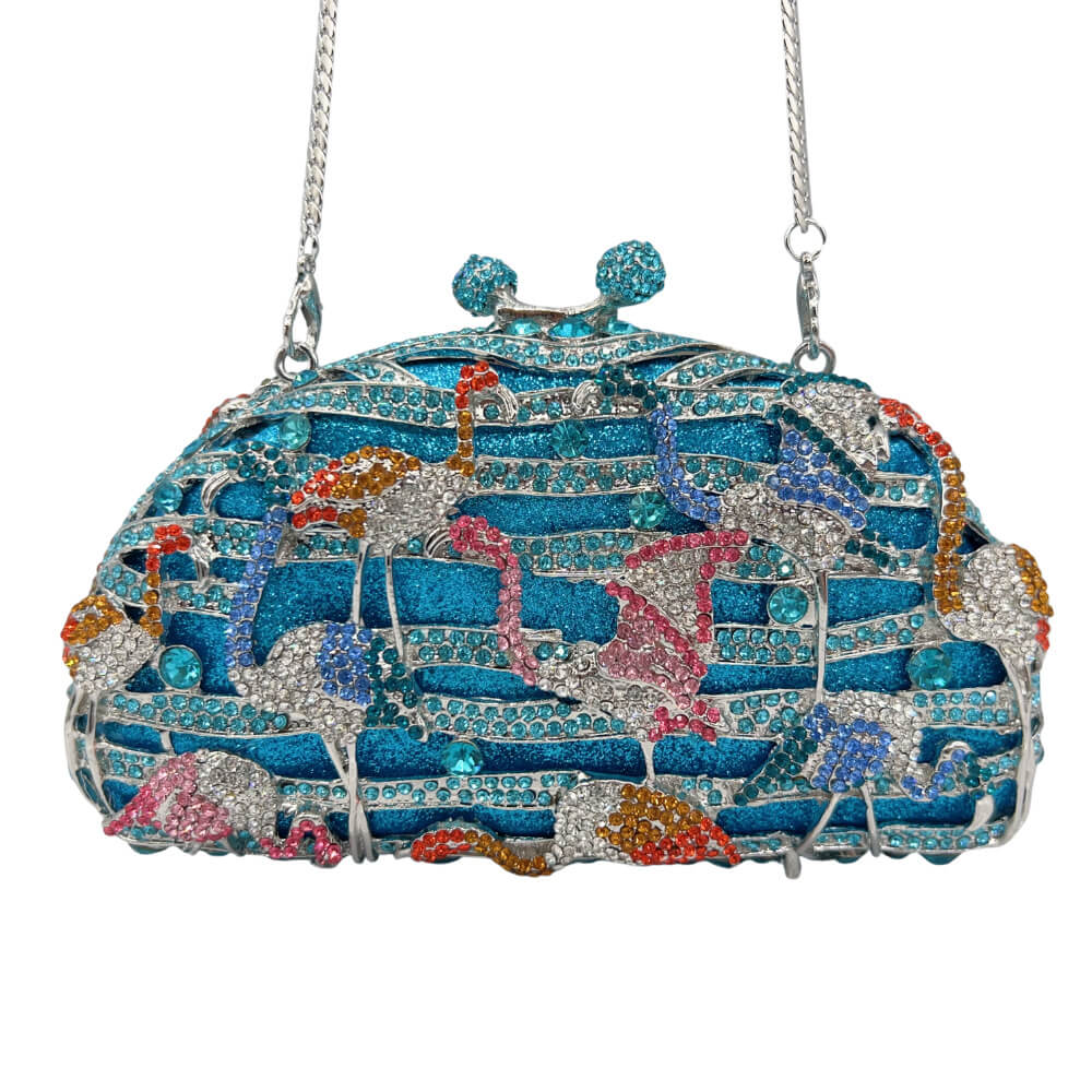 Blue Rhinestone Flamingo Evening Purse - Main View 05 - WAAMII