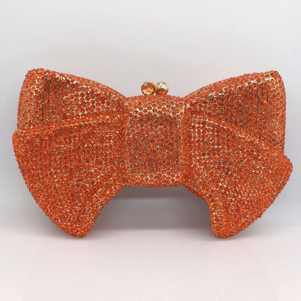 Crystal Butterfly Knot Clutch with Pearl Chain - Orange - Luxury bags by WAAMII