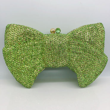Crystal Butterfly Knot Clutch with Pearl Chain - Light Green - Luxury bags by WAAMII